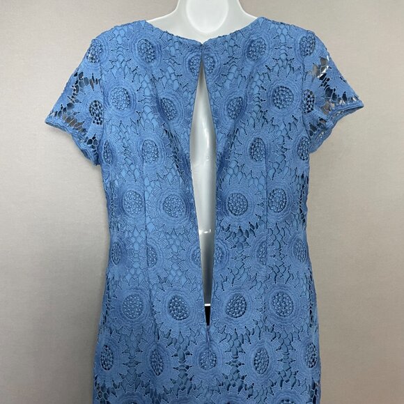 Talbots Dress Sunflower Lace Sheath Short Sleeve Cornflower Blue Size 6 Feminine - Picture 11 of 14
